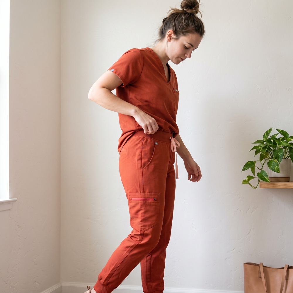 FIGS Zamora Women Jogger Pants XS Auburn Orange Scrub Drawstring Pockets
